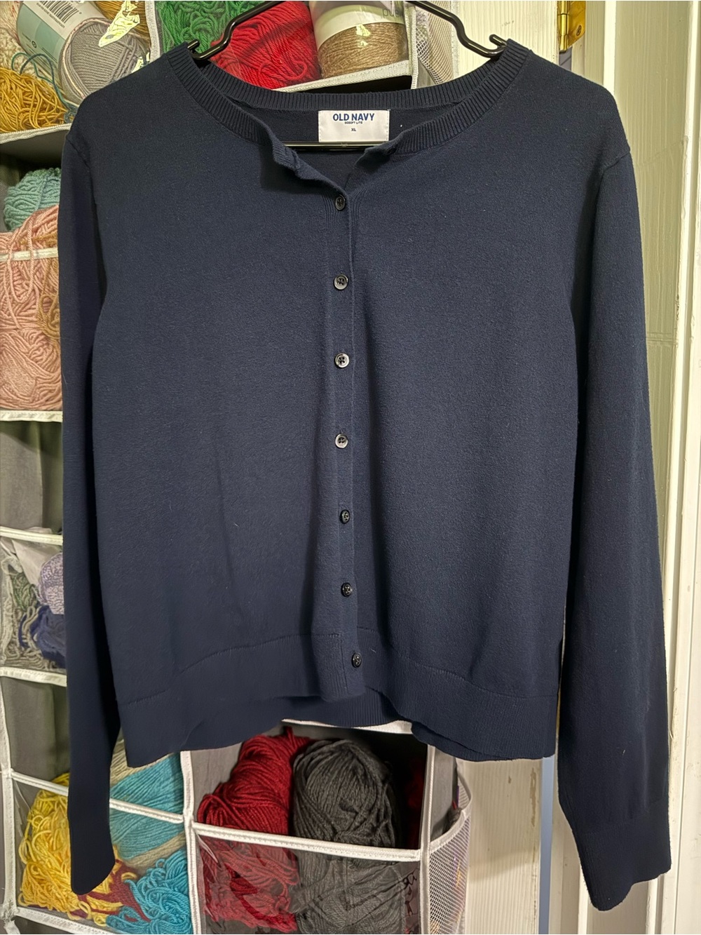 Old Navy Women's Navy Button-Front Crewneck Cardigan - Picture 2 of 6